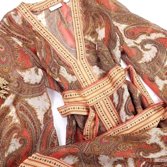 🔴 New York Company Sheer Brown Tan Orange Belted Dress Sz XL - Picture 9 of 10